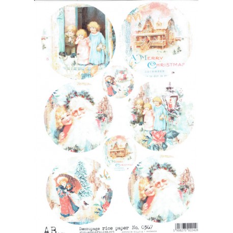 ***papier ryżowy A-4 0367 święta shabby okrągłe 