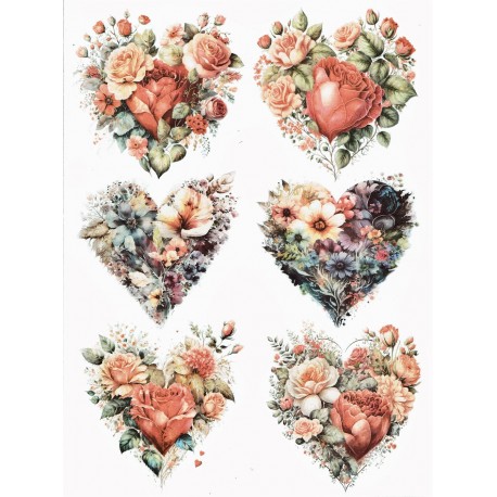 papier ryżowy A-4 id-1328 malowane kwiaty serca