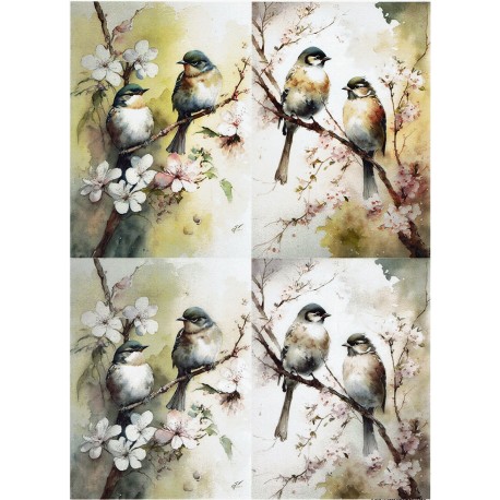 papier ryżowy A-4 id-1583 ptaki na jabłoni
