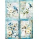 papier ryżowy A-4 kwiaty, niebieskie ptaki id-89