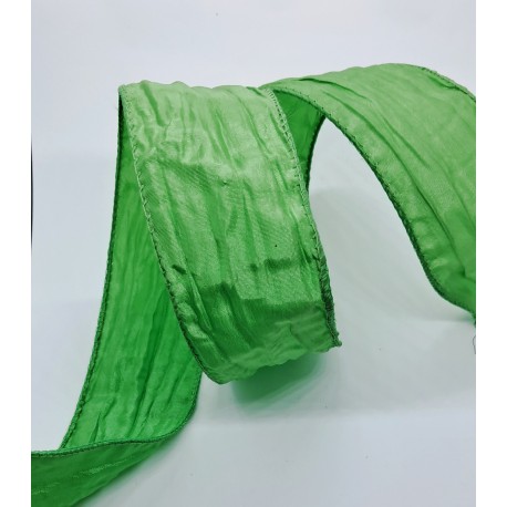 wstążka gnieciona zielone jabłuszko  z drucikiem cena za 1m