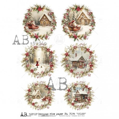 papier ryżowy A-4 id-7094 zimowe domki w wiankach