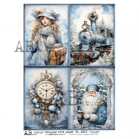papier ryżowy A-4 id-6302 zegar,lokomotywa