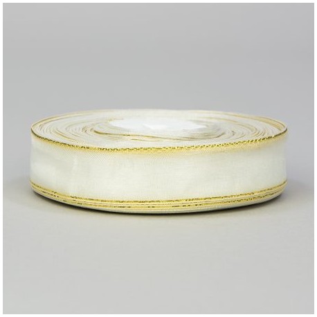 wstążka organza biała,złoto 1,9cm*45y 