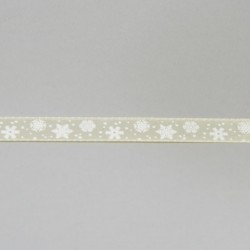 wstążka satyn. krem 1,2cm/23m śnieżynki