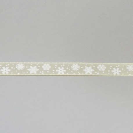 wstążka satyn. krem 1,2cm/23m śnieżynki