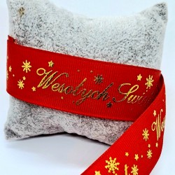 wstążka rypsowa czerwień 2,5 cm wesołych świąt cena za 1 m