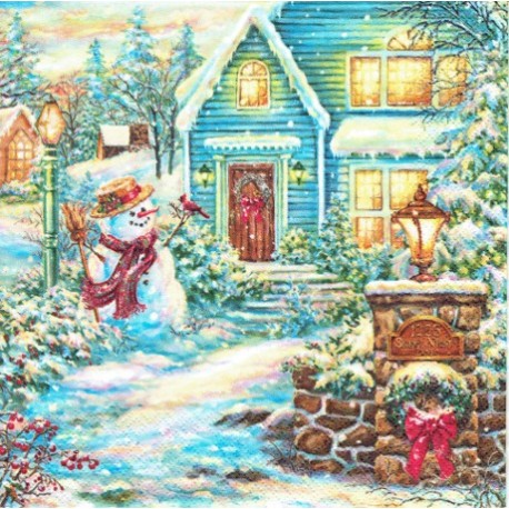 serwetki 33*33 BN254 bałwan przy domku