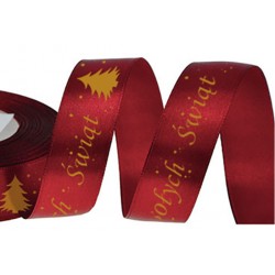 wstążka satynowa 2,5cm*20y bordo wesołych świąt