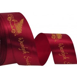 wstążka satynowa 3,8cm*20y bordo wesołych świąt