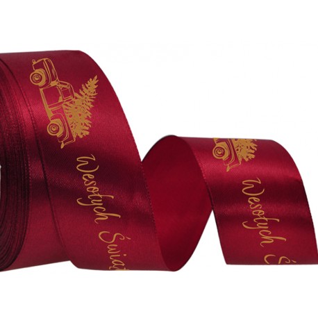 wstążka satynowa 3,8cm*20y bordo wesołych świąt