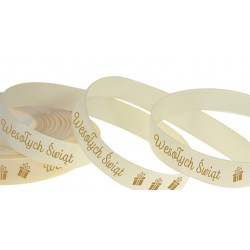 wstążka rypsowa krem 1,2 cm *20y wesołych świąt 