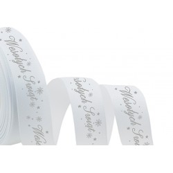 wstążka rypsowa biała 2,5 cm *20y wesołych świąt 