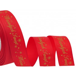 wstążka rypsowa czerwień 2,5 cm *20y wesołych świąt 