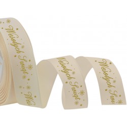 wstążka rypsowa krem 2,5 cm *20y wesołych świąt 
