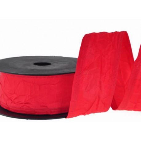 wstążka gnieciona czerwona z drucikiem 4cm/7,5 m