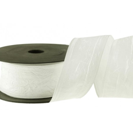 wstążka gnieciona biała z drucikiem 4cm/7,5 m
