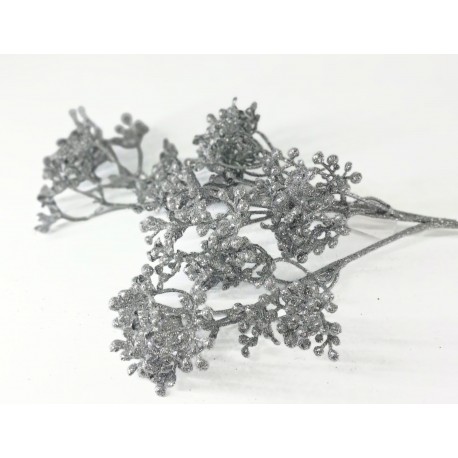 gałązka gipsówka srebro brokat 37 cm