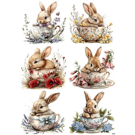 papier ryżowy A-4 4118 zajączki w filiżankach