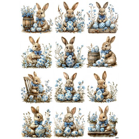 papier ryżowy A-4 4074 zajączki,,niezapominajki