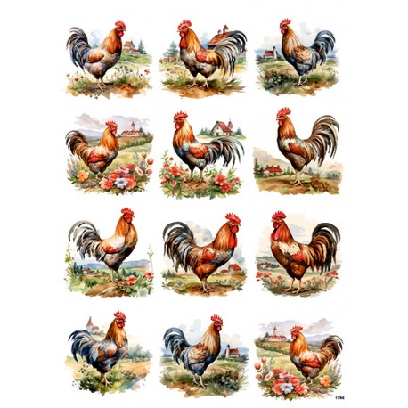 papier ryżowy A-4 1796 koguty na wybiegu