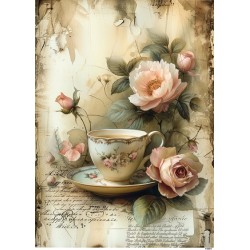 papier ryżowy A-5 10301 filiżanka,kwiaty