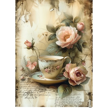 papier ryżowy A-5 10301 filiżanka,kwiaty
