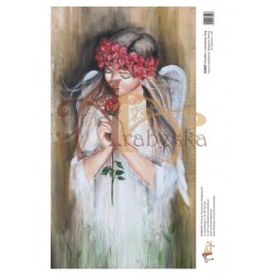 ***papier ryżowy A-3 r47 aniołek z czerwoną rózą