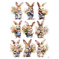 papier ryżowy A-4 1744 zajączki z bukietem kwiatów