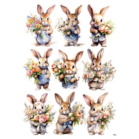 papier ryżowy A-4 1744 zajączki z bukietem kwiatów