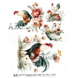 papier ryżowy A-4 id-7589 kolorowe koguty