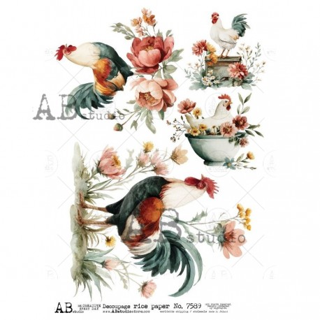 papier ryżowy A-4 id-7589 kolorowe koguty