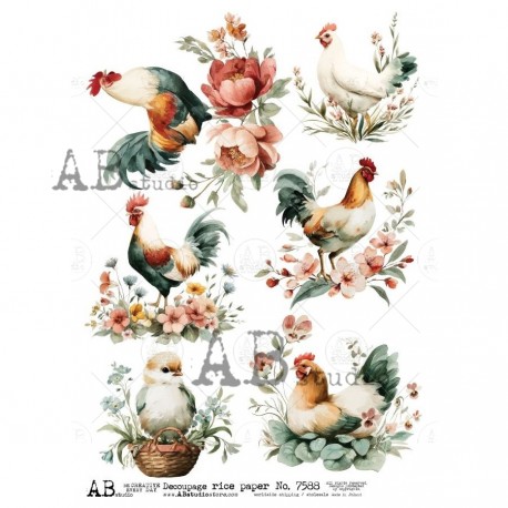 papier ryżowy A-4 id-7588 kolorowe koguty