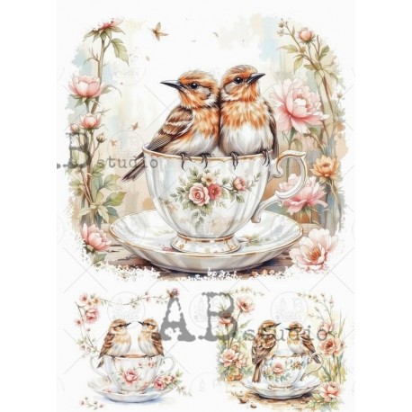 papier ryżowy A-4 id-7532 para ptaszki,filiżanka