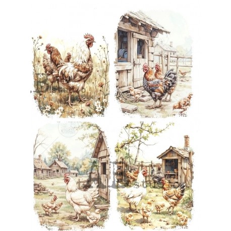 papier ryżowy A-4 id-7414 kury na podwórku