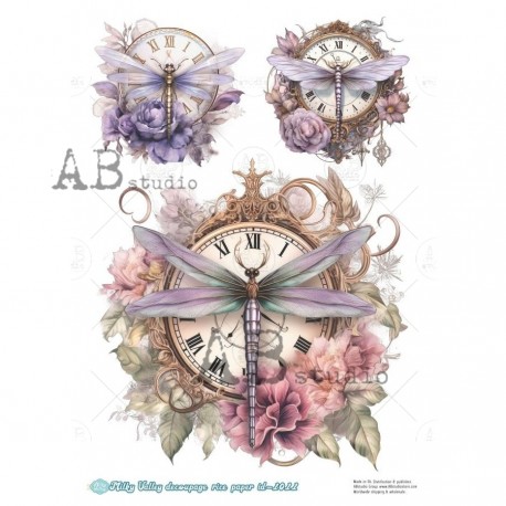 papier ryżowy A-4 id-1011 ważka na zegarze