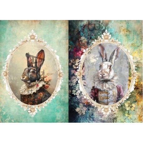 papier ryżowy A-4 no.339 dostojne zające w ramkach