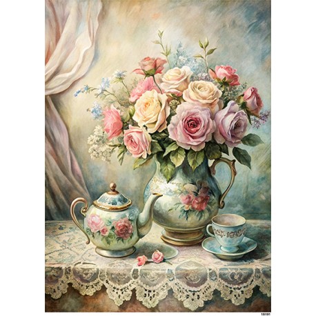 papier ryżowy A-5 18191 dzbanek, kwiaty