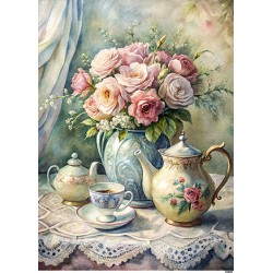 papier ryżowy A-5 18267 dzbanek, kwiaty