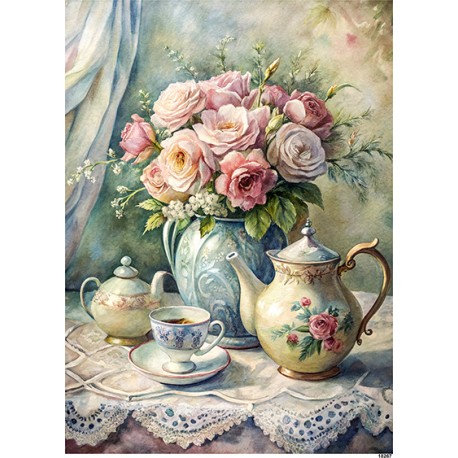 papier ryżowy A-5 18267 dzbanek, kwiaty