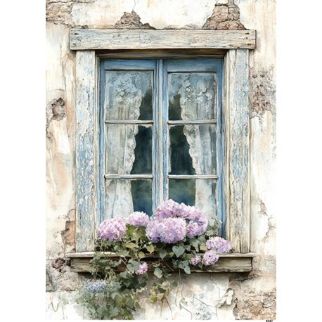 papier ryżowy A-5 9547 okno z hortensją