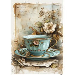 papier ryżowy A-5 7701 błękitna filiżanka