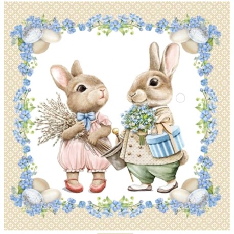 serwetka 33*33 zajączki z bukietem kwiatów