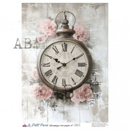 papier ryżowy A-4 no.565 zegar,róże