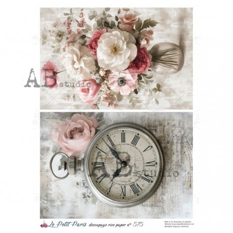 papier ryżowy A-4 no.575 zegar,bukiet kwiatów