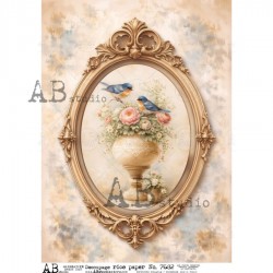 papier ryżowy A-4 id-7682 ramka,wazon,ptaki