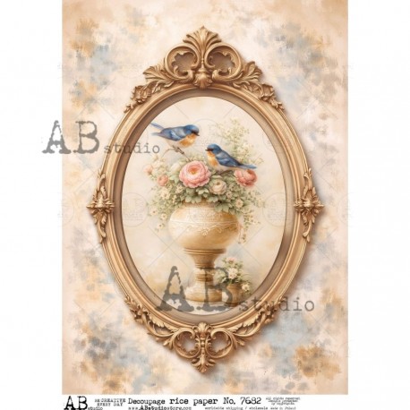 papier ryżowy A-4 id-7682 ramka,wazon,ptaki