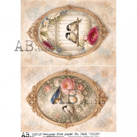 papier ryżowy A-4 id-7681 ramki,wazon,ptaki