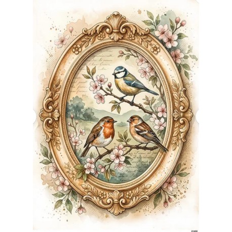 papier ryżowy A-5 21492 ramka z ptaszkami