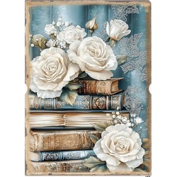 papier ryżowy A-5 13614 książki, białe róże
